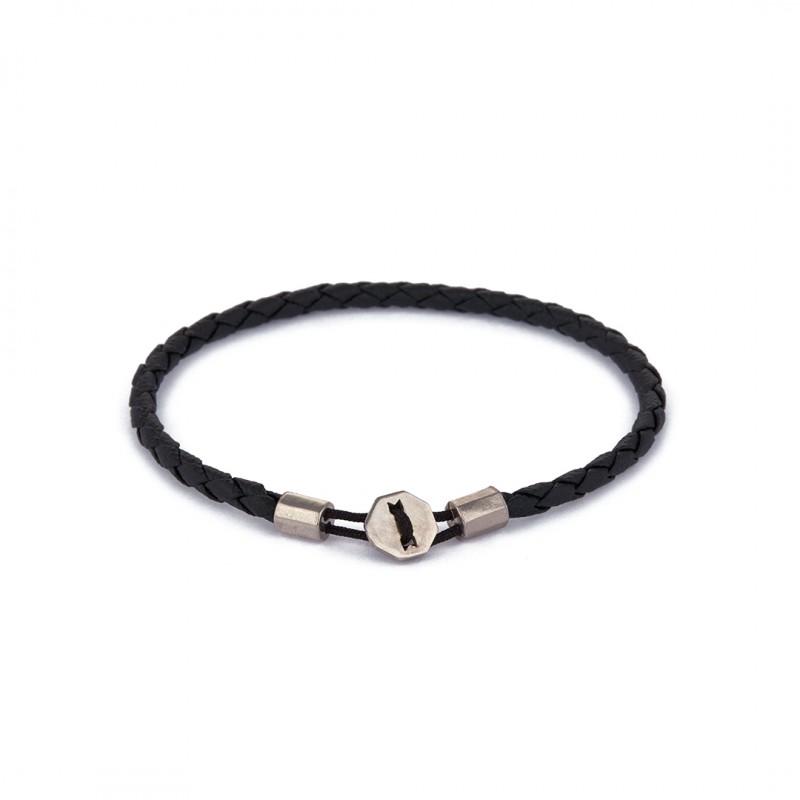 Black Leather Chance Sterling Silver Bracelet