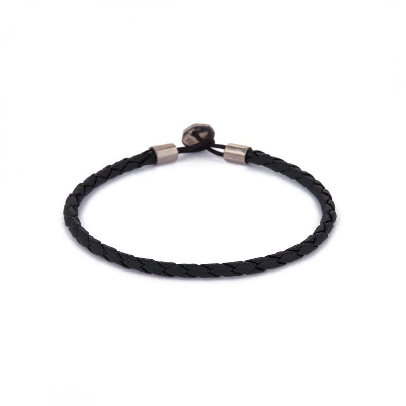 Black Leather Chance Sterling Silver Bracelet