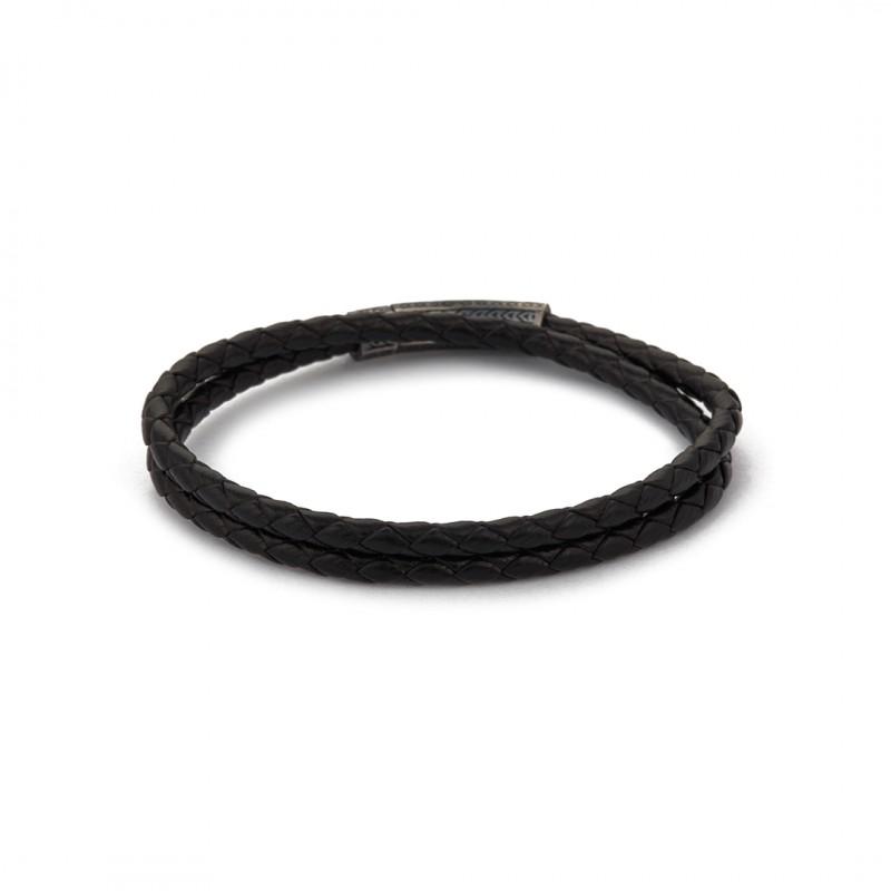 Black Double Braided Leather Bracelet in Oxide