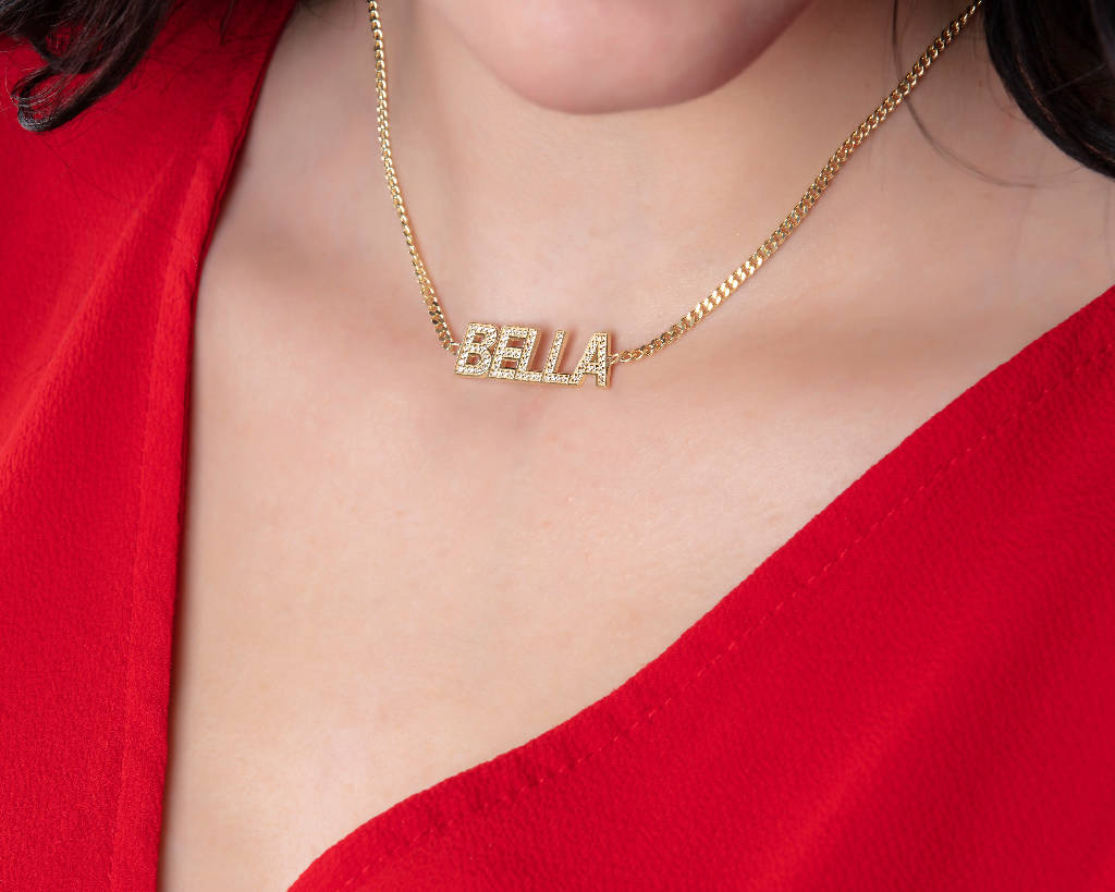 The Calendula 14K Gold Plated Name Necklace with Stones