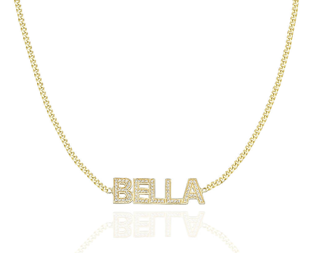 The Calendula 14K Gold Plated Name Necklace with Stones