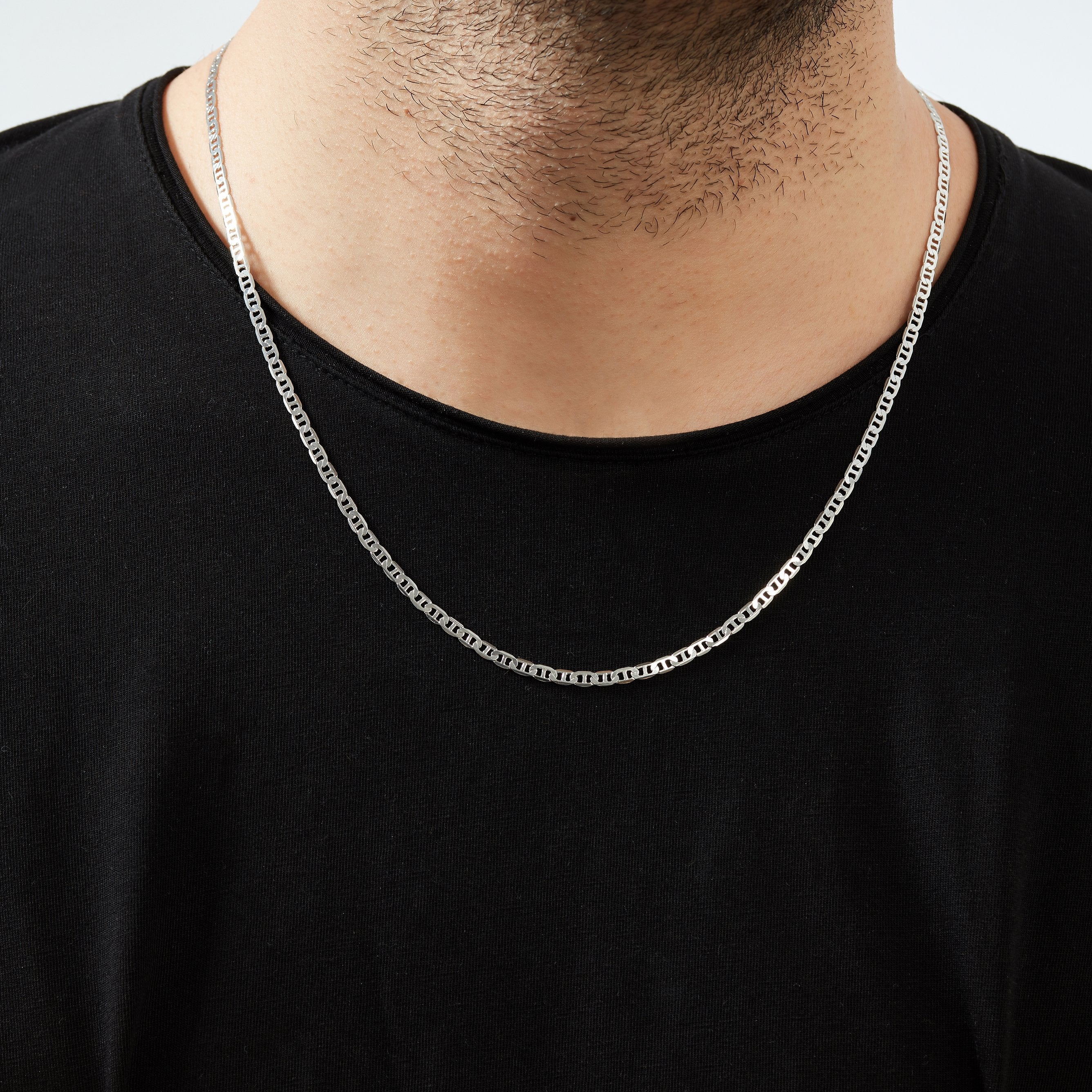 Bar Chain Sterling Silver Necklace for Men