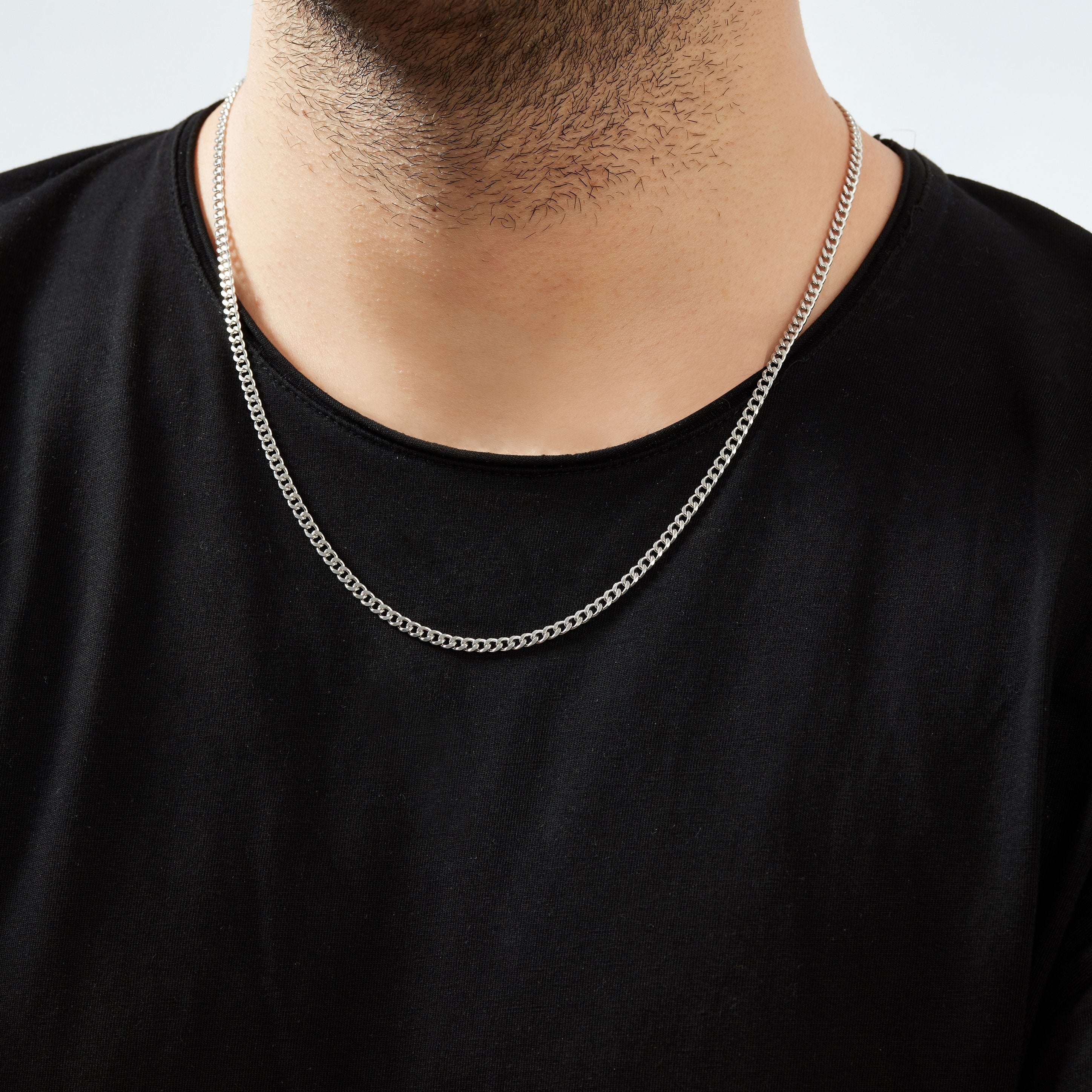 Curb Silver Silver Chain Necklace for Men 