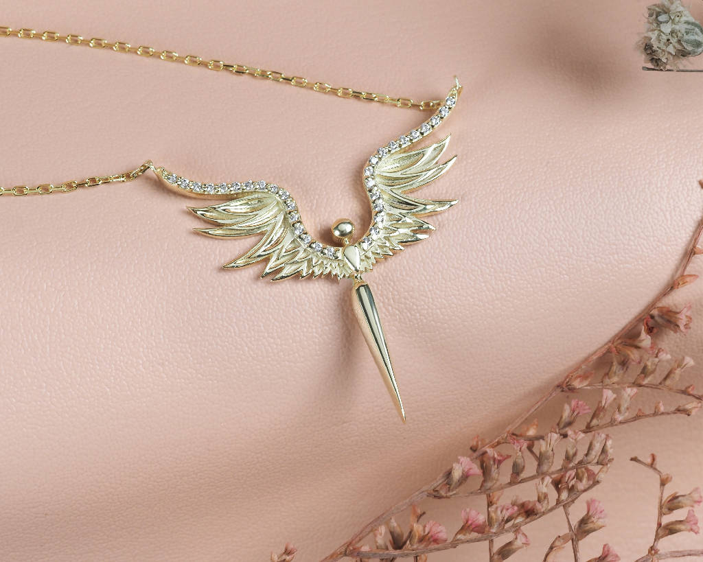 Angel 14K Gold Plated Necklace with Stones
