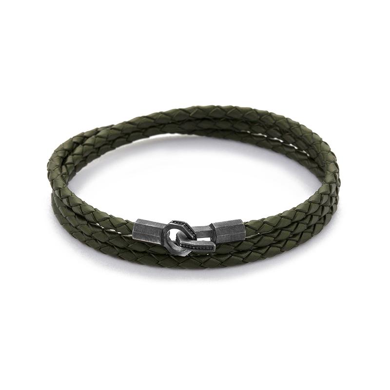 Hook Triple Leather Bracelet in Green