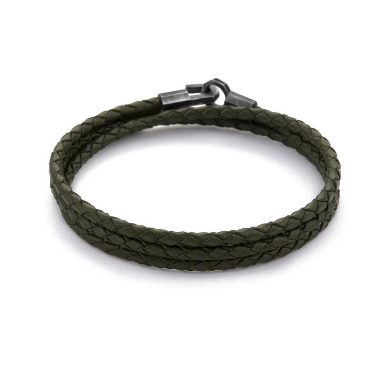 Hook Triple Leather Bracelet in Green