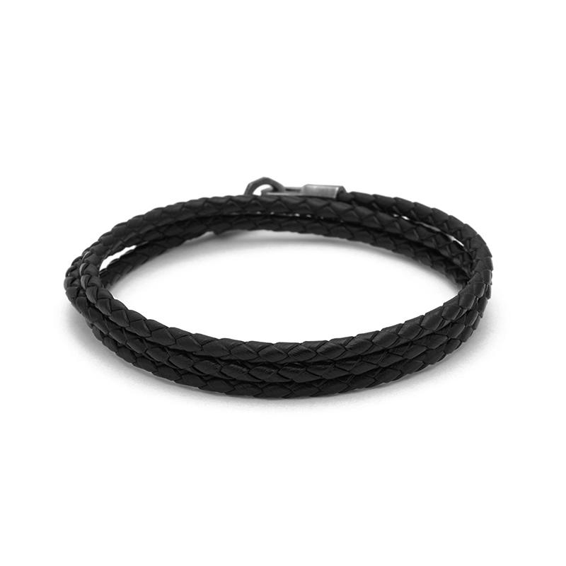 Hook Triple Leather Bracelet in Black