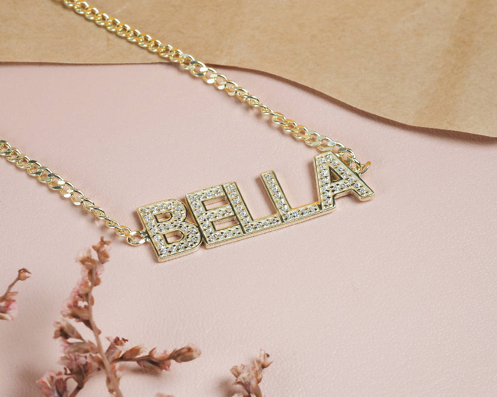 The Calendula 14K Gold Plated Name Necklace with Stones