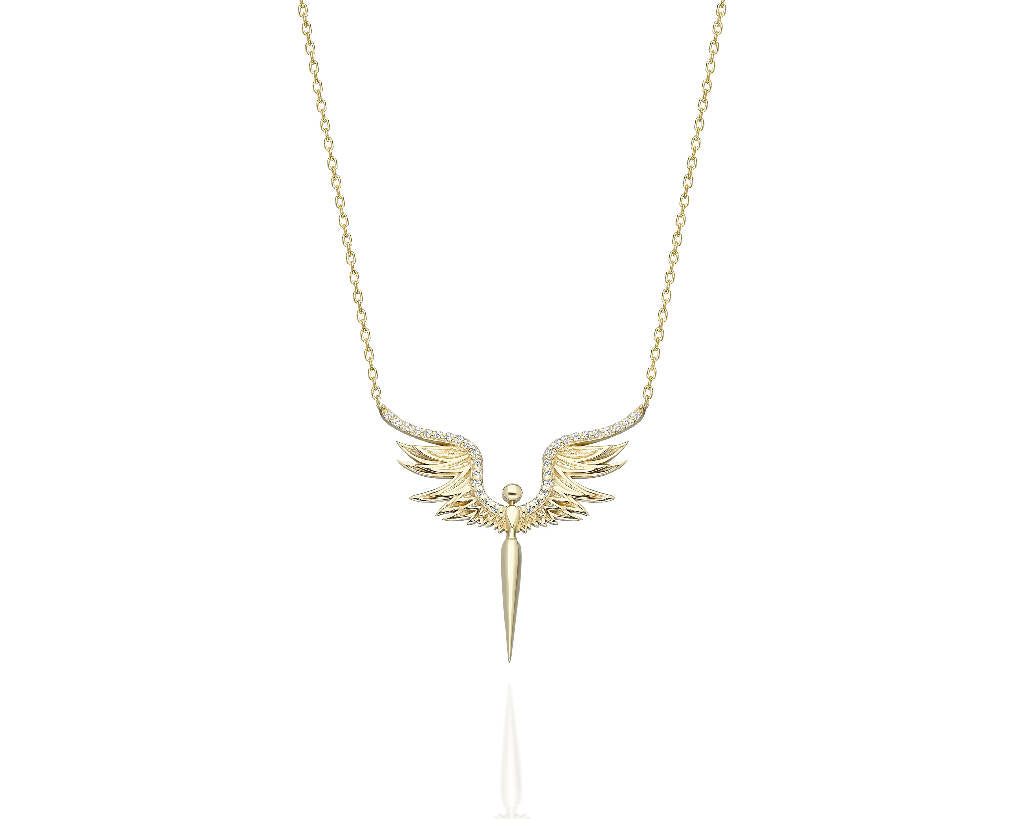 Angel 14K Gold Plated Necklace with Stones